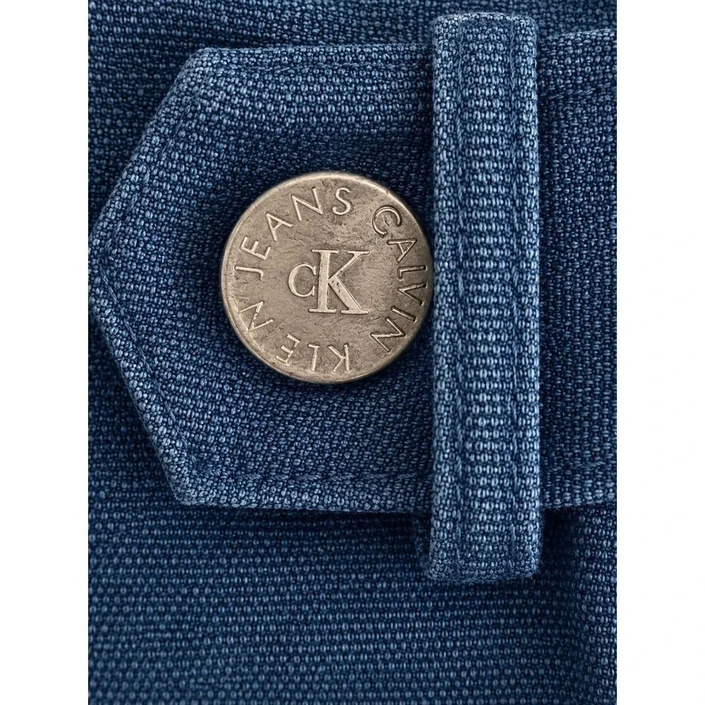 Vintage 90s Calvin Klein Jeans Jacket Mens M Blue Band Collar Full Zip Moto CK